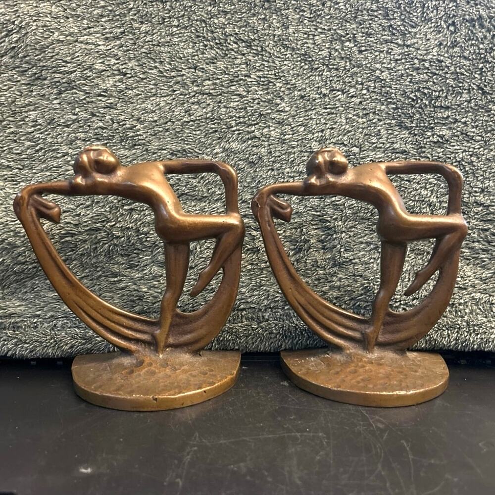 Art Deco Bookends Cast Brass Scarf Dancers